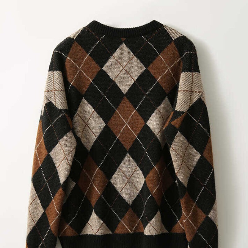 Rudens un ziemas sieviešu džemperis ar apaļu kakla izgriezumu, rūtains, brīvs džemperis, apakšveļa, modes ikdienas eleganti topi ar garām piedurknēm