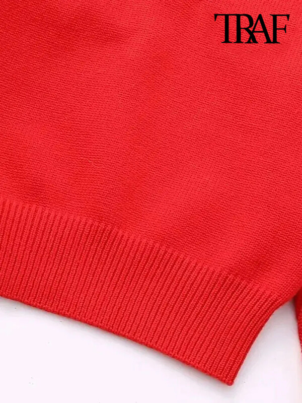 TRAF sieviešu modes ar rāvējslēdzēju trikotāžas džemperis retro stila sieviešu džemperi ar garām piedurknēm