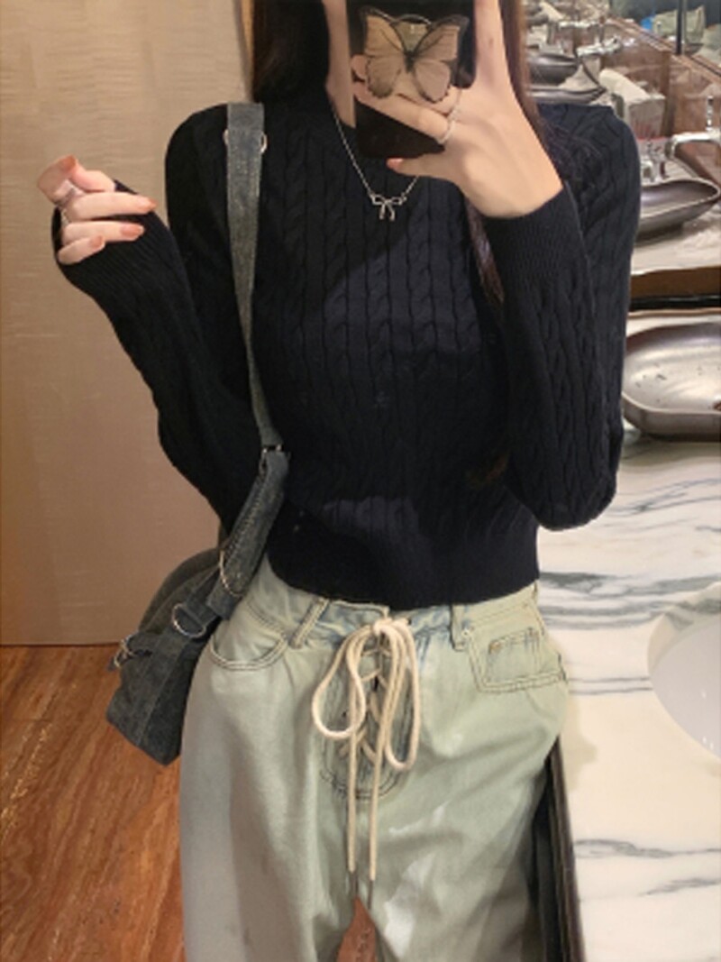 Gagarich 2024 Νέο ευέλικτο απλό γκρι κοντό στρογγυλό λαιμό Τηγανιστή ζύμη Twists Πουλόβερ Γυναικεία Πλεκτά Φθινοπωρινό χειμωνιάτικο μπλουζάκι