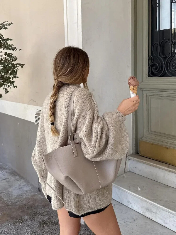 Sieviešu brīvs džemperis ar garām piedurknēm Elegants O veida kakla biezs trikotāžas džemperis, 2023. gada rudens mode, vienkrāsains ikdienas ielas sieviešu tops