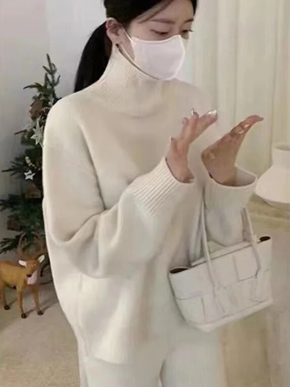 Γυναικείο πουλόβερ με ζιβάγκο Oversize πλεκτό φθινοπωρινό χειμωνιάτικο πουλόβερ Γυναικεία μόδα Χοντρό πουλόβερ Γυναικείο μακρυμάνικο μπλουζάκι