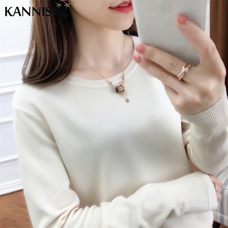 Rudens ziemas sieviešu džemperi 2024 V-veida kakla vienkrāsains rozā sarkans trikotāžas krekls ar apakšējo daļu korejiešu sieviešu džemperi, ikdienas sieviešu džemperi