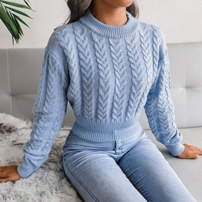 Jersey Mujer őszi téli divat új pulóver O nyak egyszínű Vintage Twist kötött pulóver Alkalmi rövid női pulóver