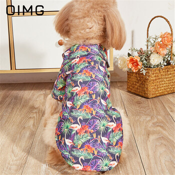 OIMG Summer Thin Small Dogs Purple Flamingo T-shirt Teddy Schnauzer Hawaiian Beach Clothing Pet Blue Seaside Tree Coconut-shirt