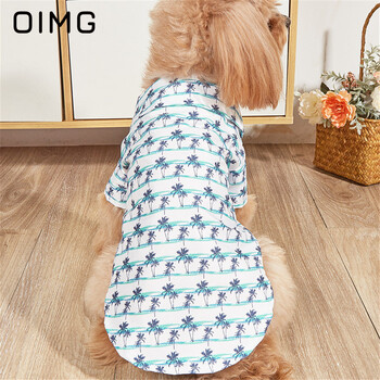 OIMG Summer Thin Small Dogs Purple Flamingo T-shirt Teddy Schnauzer Hawaiian Beach Clothing Pet Blue Seaside Tree Coconut-shirt