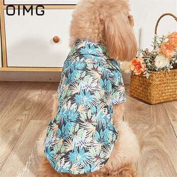 OIMG Summer Thin Small Dogs Purple Flamingo T-shirt Teddy Schnauzer Hawaiian Beach Clothing Pet Blue Seaside Tree Coconut-shirt