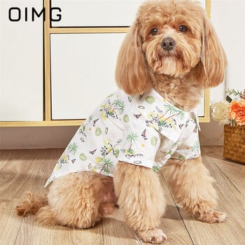 OIMG Summer Thin Small Dogs Purple Flamingo T-shirt Teddy Schnauzer Hawaiian Beach Clothing Pet Blue Seaside Tree Coconut-shirt