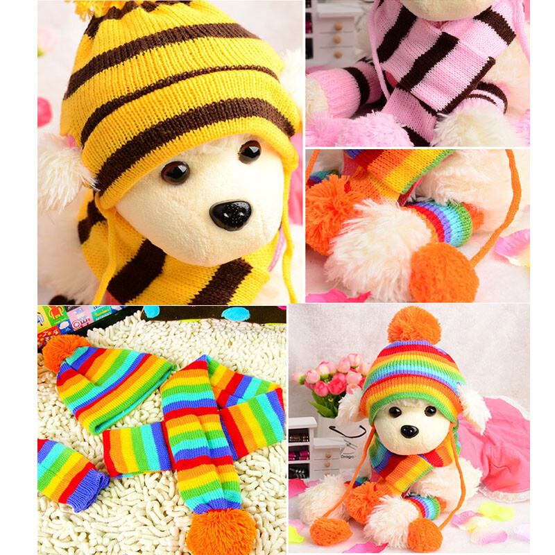 3 buc/set șapcă pentru câine de companie Chihuahua pug roz ··Pălărie tricotată eșarfă pentru câini de talie mică, set de ținute pentru cățeluș de iarnă, șepci pentru câini pentru a menține căldura G3