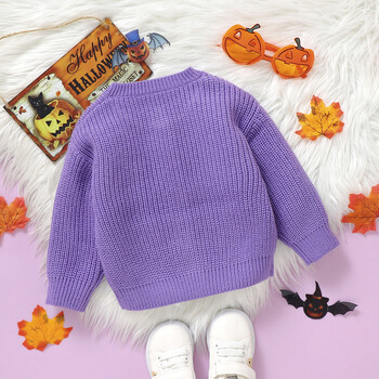 2024-05-31 Lioraitiin Baby Girls Halloween Knitted Cardigan Ghost Pumpkin Embroidery Crew Neck Παλτό Φθινοπωρινό Χειμερινό μπουφάν