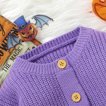 2024-05-31 Lioraitiin Baby Girls Halloween Knitted Cardigan Ghost Pumpkin Embroidery Crew Neck Παλτό Φθινοπωρινό Χειμερινό μπουφάν