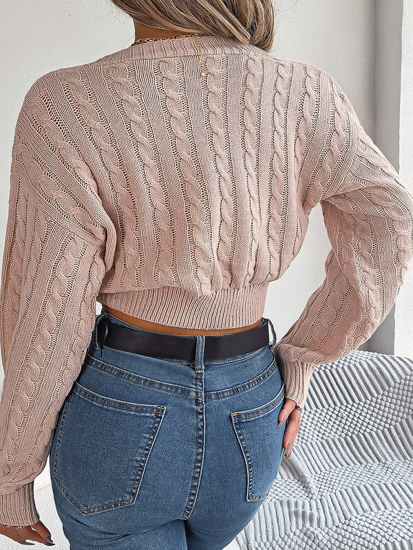 Aoaiiys Πλεκτό Cropped Γυναικείο Πουλόβερ Φθινόπωρο Χειμώνας Σέξι πουλόβερ με εκτεθειμένο αφαλό