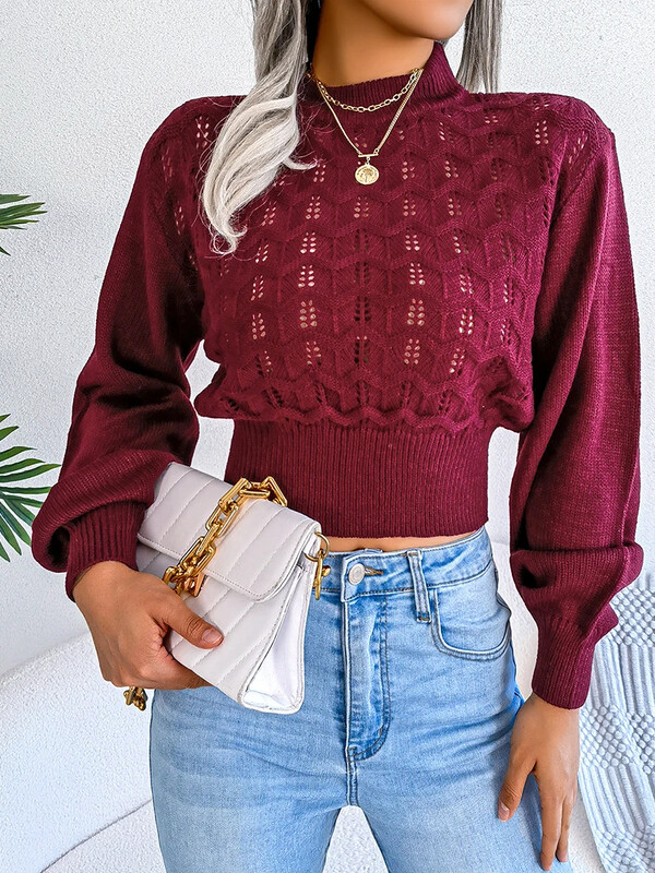 Circyy Cropped Πουλόβερ Γυναικεία Πουλόβερ Πλεκτά ανοιχτό αφαλό πουλόβερ Φανάρι μανίκι κούφιο έξω Πουλόβερ φθινοπώρου Χειμώνας