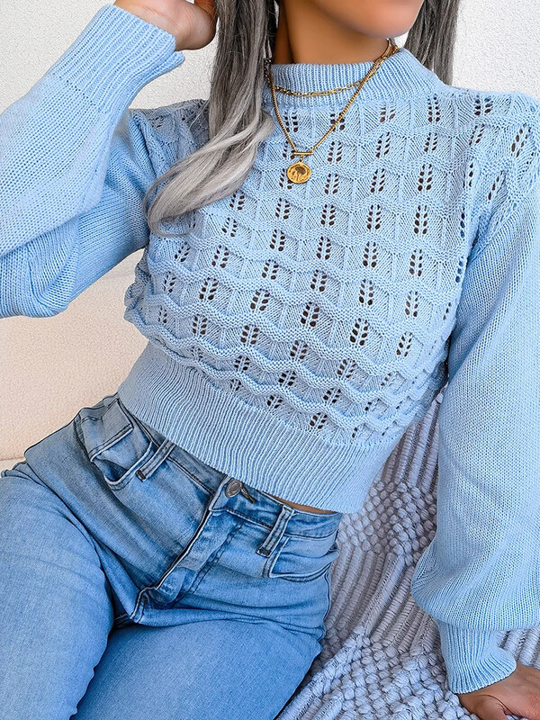 Circyy Cropped Πουλόβερ Γυναικεία Πουλόβερ Πλεκτά ανοιχτό αφαλό πουλόβερ Φανάρι μανίκι κούφιο έξω Πουλόβερ φθινοπώρου Χειμώνας