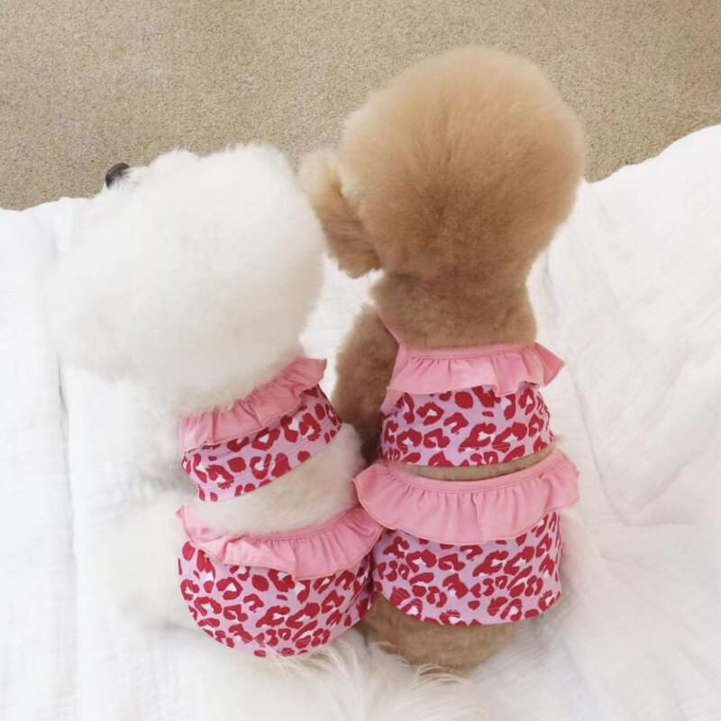 Costum de leopard roz pentru cămașă de corp pentru câine de companie cu pălărie Costum de baie dintr-o singură piesă Bikini cu halter câine pisică costum de baie respirabil