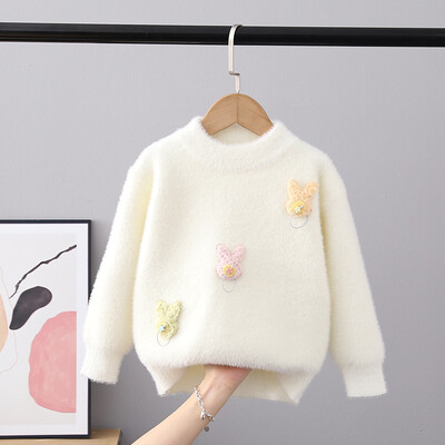 2024. gada rudens un ziemas bērnu džemperis, pulovers, meiteņu džemperis ar apaļu apkakli, ūdeles kažokādas bērnu moderna multfilma ar garām piedurknēm