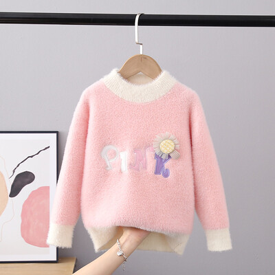 2024. gada rudens un ziemas bērnu džemperis, pulovers, meiteņu džemperis ar apaļu apkakli, ūdeles kažokādas bērnu moderna multfilma ar garām piedurknēm