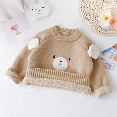 Παιδικά πουλόβερ 1-6 Y Χειμερινά για κορίτσια Add Fleece Knit Πουλόβερ Παιδικό χαριτωμένο Cartoon Bear πουλόβερ Παχύ ζεστό υπόστρωμα ﻿