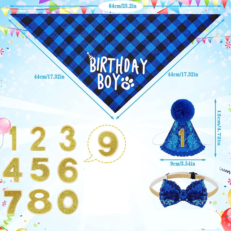 4gab Suņa dzimšanas dienas svinību piederumi, Suņa dzimšanas dienas bandana cepures tauriņa komplekts ar 0-8 figūriņām, Suņa dzimšanas dienas svinību piederumi