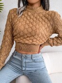 Toamnă iarnă nou la modă tridimensională diamant gol cu mâneci lungi sexy buric expus tricotat pulover pentru femei