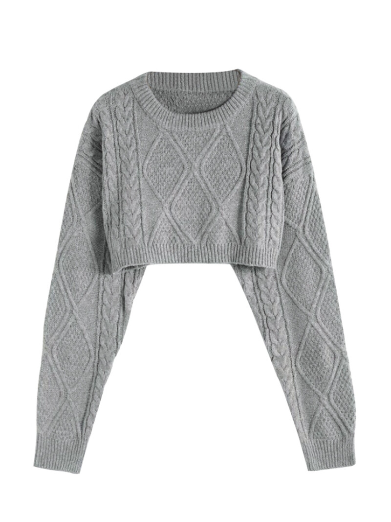 Női pulóver hosszú ujjú körgalléros pulóver rövid stílusú csavaros egyszínű pulóver őszi-téli