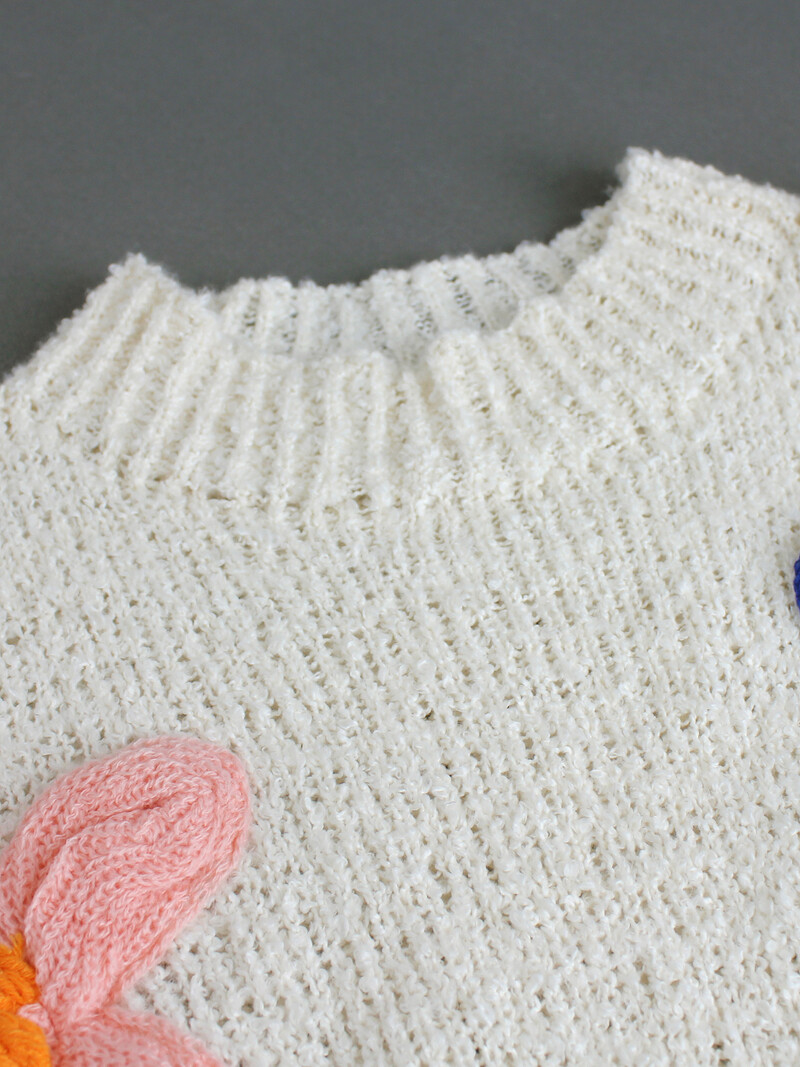 Πουλόβερ γυναικεία στρογγυλή λαιμόκοψη μεγάλο λουλούδι χοντρή βελόνα πουλόβερ με μακριά μανίκια φθινόπωρο χειμώνα