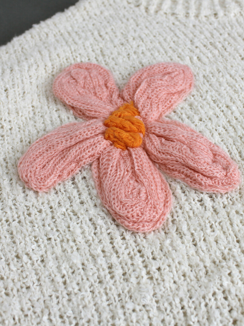 Πουλόβερ γυναικεία στρογγυλή λαιμόκοψη μεγάλο λουλούδι χοντρή βελόνα πουλόβερ με μακριά μανίκια φθινόπωρο χειμώνα