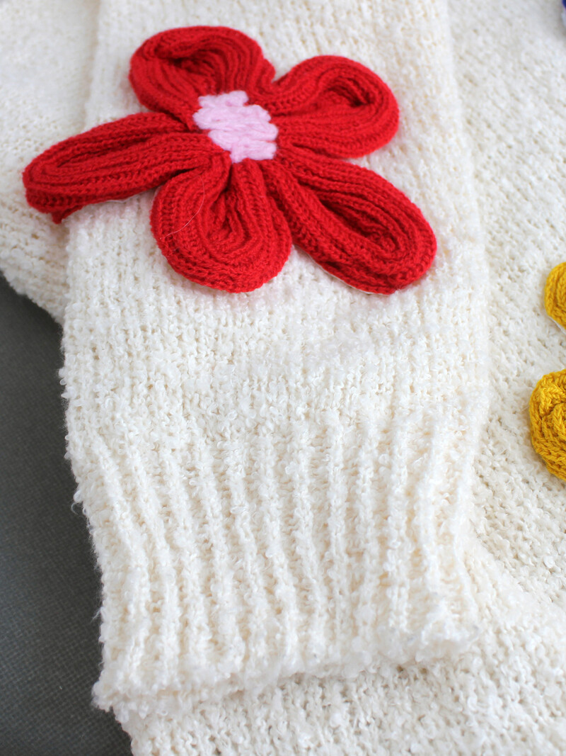 Πουλόβερ γυναικεία στρογγυλή λαιμόκοψη μεγάλο λουλούδι χοντρή βελόνα πουλόβερ με μακριά μανίκια φθινόπωρο χειμώνα