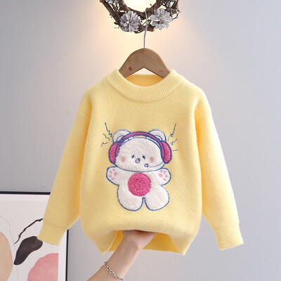 Divat Lányok Pulóverek Pulóver Aranyos Ünnepi Party Rajzfilm Medve Kötő Ruhák Teljes ujjú pulóver baba felsőkhöz HY08131
