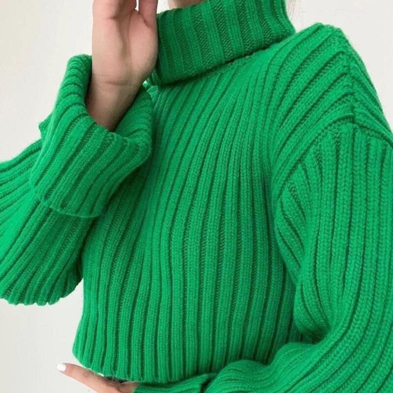 Pulover OMCHION Pull Femme 2023 toamna/iarna noua culoare solida pulover tricotat cu fir pulover scurt cu gât roscat pentru femei Pulover