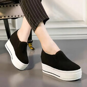 Παπούτσια Canva με αυξημένο τακούνι με χοντρό κάτω μέρος 2024 Άνοιξη Φθινόπωρο Νέα Lazy Shoes Κοστούμι Πόδι Εσωτερικό αυξημένο τακούνι 10 cm Λευκό