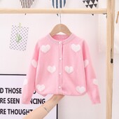 Haine Copii Fete Imitație Mink Love Cardigan Jacquard Fete Pulover Tricotat Simplu Primăvară Și Toamnă Jachetă Copii