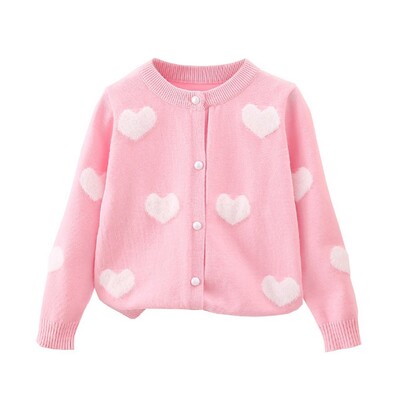 Haine Copii Fete Imitație Mink Love Cardigan Jacquard Fete Pulover Tricotat Simplu Primăvară Și Toamnă Jachetă Copii