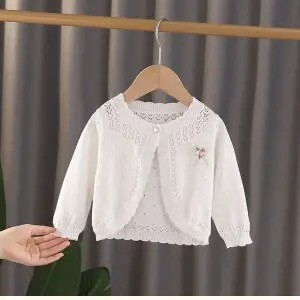 Νέα μακρυμάνικη ζακέτα κοριτσίστικη ζακέτα βολάν μωρό Κοριτσάκι πλεκτή ζακέτα Ρούχα αντηλιακής προστασίας Καλοκαιρινό πουκάμισο κλιματισμού