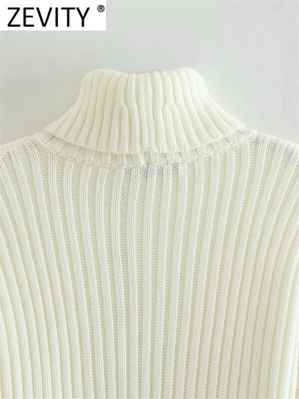 Zevity új női, egyszerűen kétszínű, bordázott, rövid stílusú kötő pulóver, női elegáns garbó galléros pulóverek felsők S3532