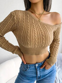 Pavasara un rudens modes off-plecu džemperis ar garām piedurknēm pulovera jostasvietā īss adīts džemperis