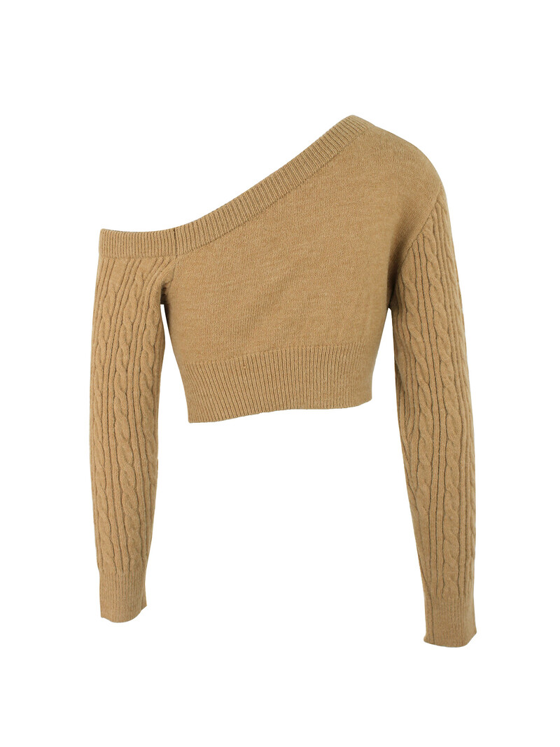 Pavasara un rudens modes off-plecu džemperis ar garām piedurknēm pulovera jostasvietā īss adīts džemperis