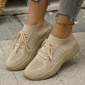 Γυναικεία άνετα πλεκτά αθλητικά παπούτσια που αναπνέουν σε συνθετικό μέγεθος, χαμηλού μεγέθους, ίσια casual αθλητικά παπούτσια για γυναίκες 2024 Νέες παραλαβές για την Άνοιξη