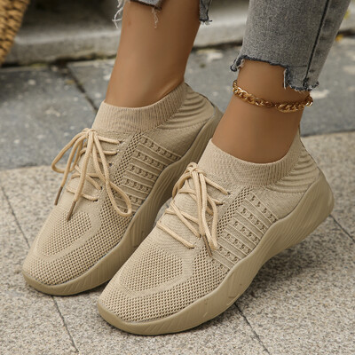 Γυναικεία άνετα πλεκτά αθλητικά παπούτσια που αναπνέουν σε συνθετικό μέγεθος, χαμηλού μεγέθους, ίσια casual αθλητικά παπούτσια για γυναίκες 2024 Νέες παραλαβές για την Άνοιξη