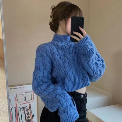 Γυναικείο φθινόπωρο/χειμώνα Χύμα πουλόβερ πλεκτό με καλώδιο Cropped πλεκτό μπλουζάκι Ζεστό πουλόβερ Εξωτερικό φόρεμα με στρώμα βάσης