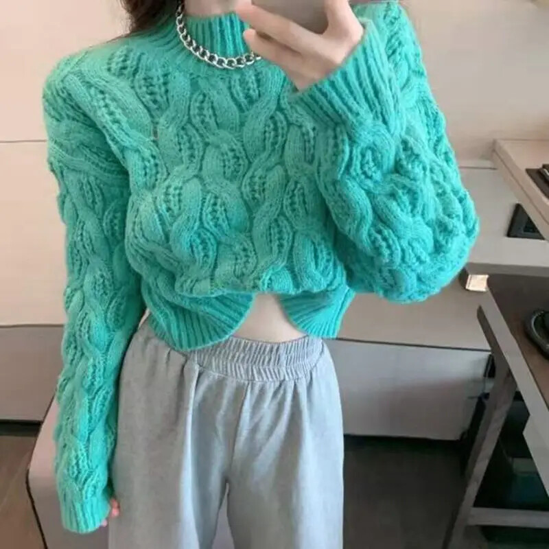 Γυναικείο φθινόπωρο/χειμώνα Χύμα πουλόβερ πλεκτό με καλώδιο Cropped πλεκτό μπλουζάκι Ζεστό πουλόβερ Εξωτερικό φόρεμα με στρώμα βάσης