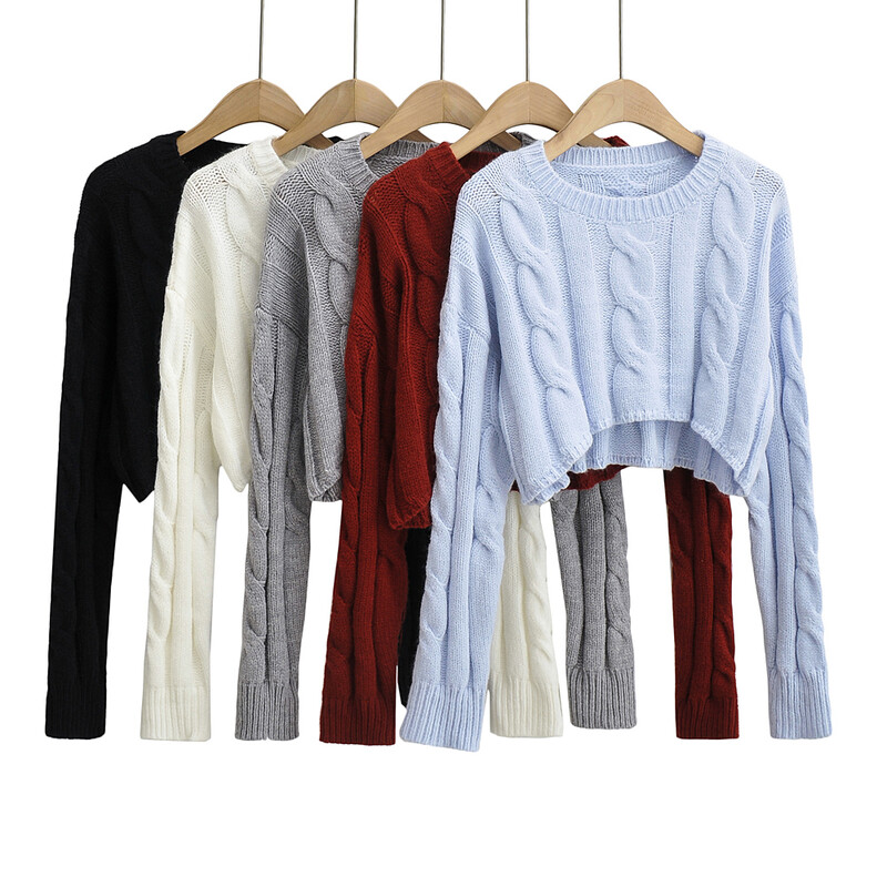 Top cu mânecă lungă haine vintage de iarnă pentru femei 2024 pulover tricot femei pulover de modă coreeană decupat pulover preppy toamnă