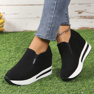 Melni sieviešu ikdienas apavi Platforma Wedge Sieviešu modes kedas Sieviešu vasaras apavi Slip On Loafers Vulcanize Shoes