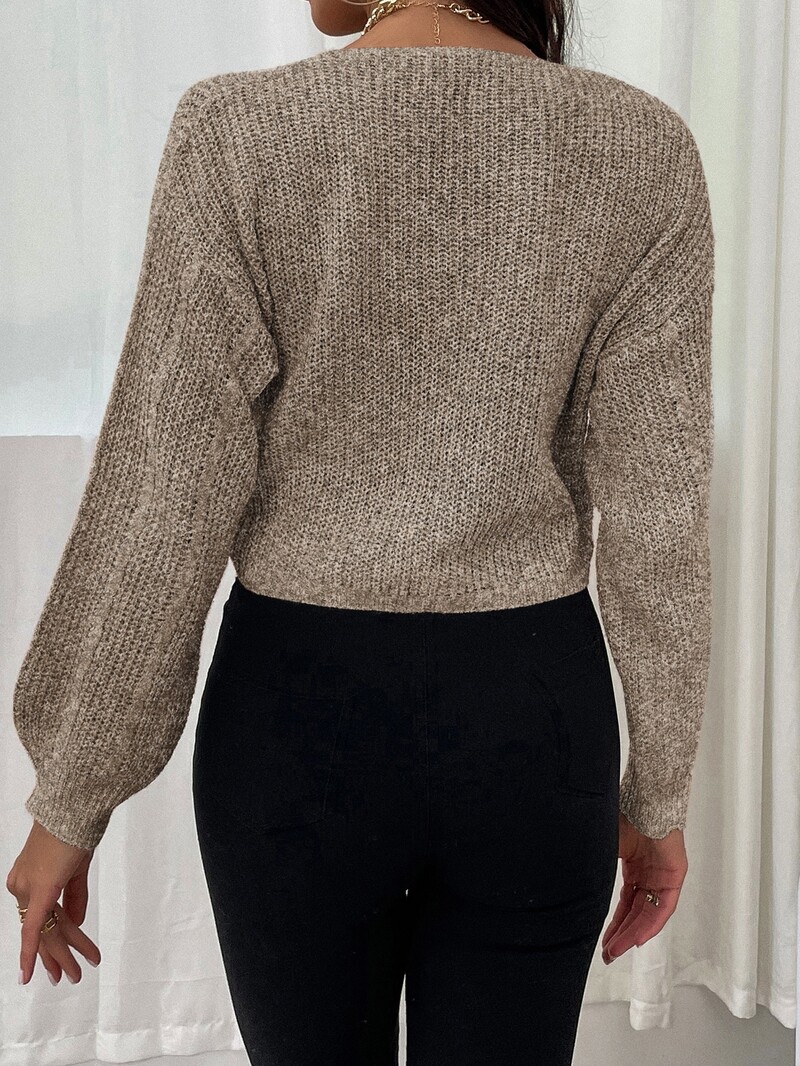 Moda pentru femei, alb, sexy, cu decolteu adânc în V, pulover tricotat pentru femei, cu șnur, cu cravată, pulover, tricotat, crop top cu nervuri