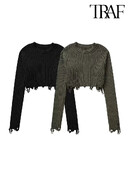 TRAF 2023 Φθινόπωρο Y2K Γυναικεία κοντά πουλόβερ μακριά μανίκια πλεκτά πουλόβερ πουλόβερ γυναικεία Crop pull Streetwear