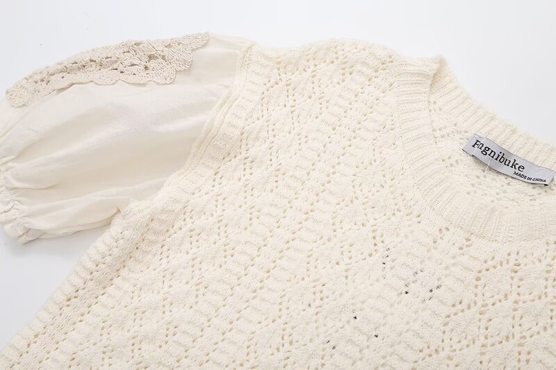 Francia édes divatos puff rövid ujjú pulóver női nyári új design kötött felső