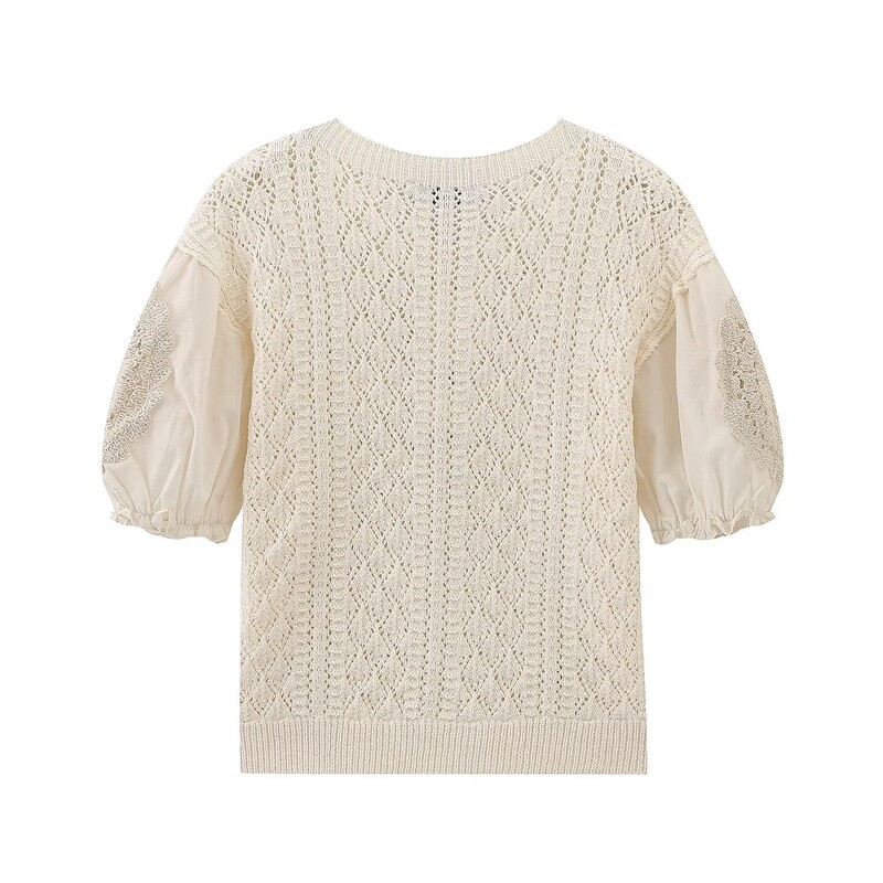 Francia édes divatos puff rövid ujjú pulóver női nyári új design kötött felső