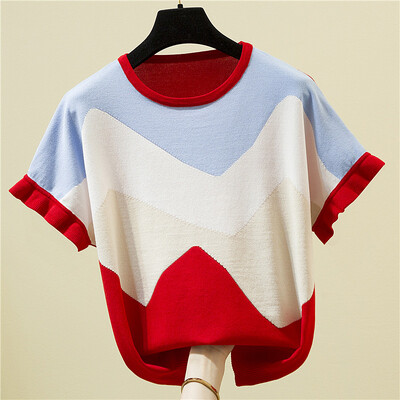 Pulover tricotat cu mânecă scurtă, cu volane, colorate, pentru femei, pulover largi, Topuri la modă, primăvară vară 2022