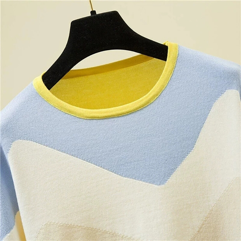 Pulover tricotat cu mânecă scurtă, cu volane, colorate, pentru femei, pulover largi, Topuri la modă, primăvară vară 2022