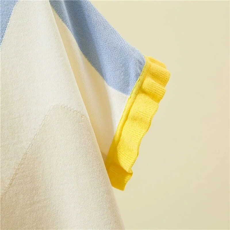 Pulover tricotat cu mânecă scurtă, cu volane, colorate, pentru femei, pulover largi, Topuri la modă, primăvară vară 2022