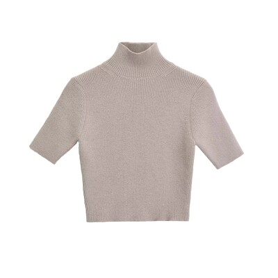 TRAF GAL 2024 Άνοιξη Γυναικεία Μασίφ, περιστασιακή πλεκτή μπλούζα Crop Casual χαλαρό κοντό μανίκι μισό ψηλό γιακά Mujer πουλόβερ Y2K πουλόβερ